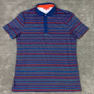 Redvanly Polo Shirt Men's Medium Blue Orange Striped Golf Performance Archer